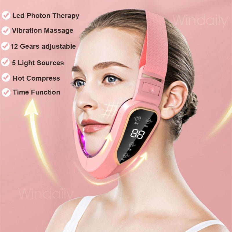 Facial Lifting and Slimming Massager with LED Photon Therapy, Vibration, and a Double Chin and Cheek Lift Design