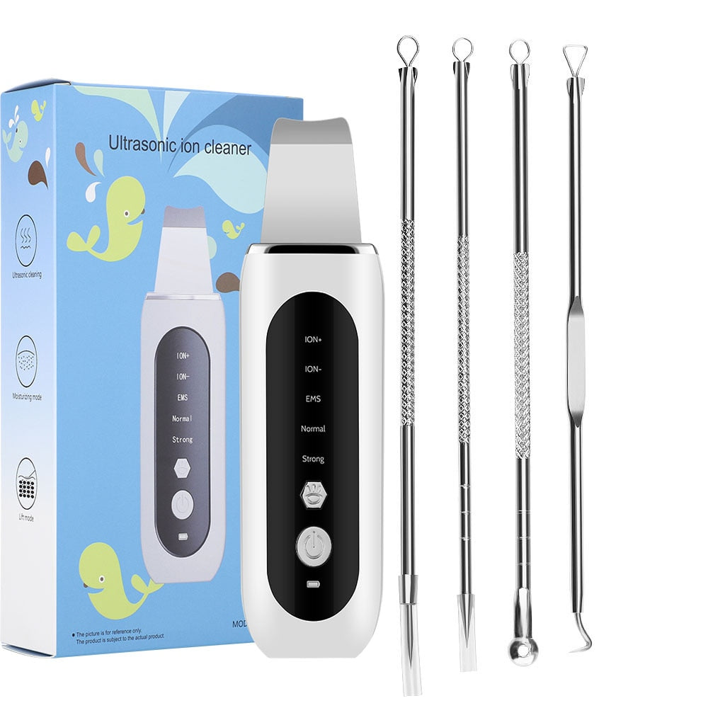 Advanced Facial Beauty Tool with Ultrasonic Scrubbing, EMS Micro-Current, Ion Import, Pore Cleaning, and Red/Blue Light Therapy for Skin Lifting and Rejuvenation