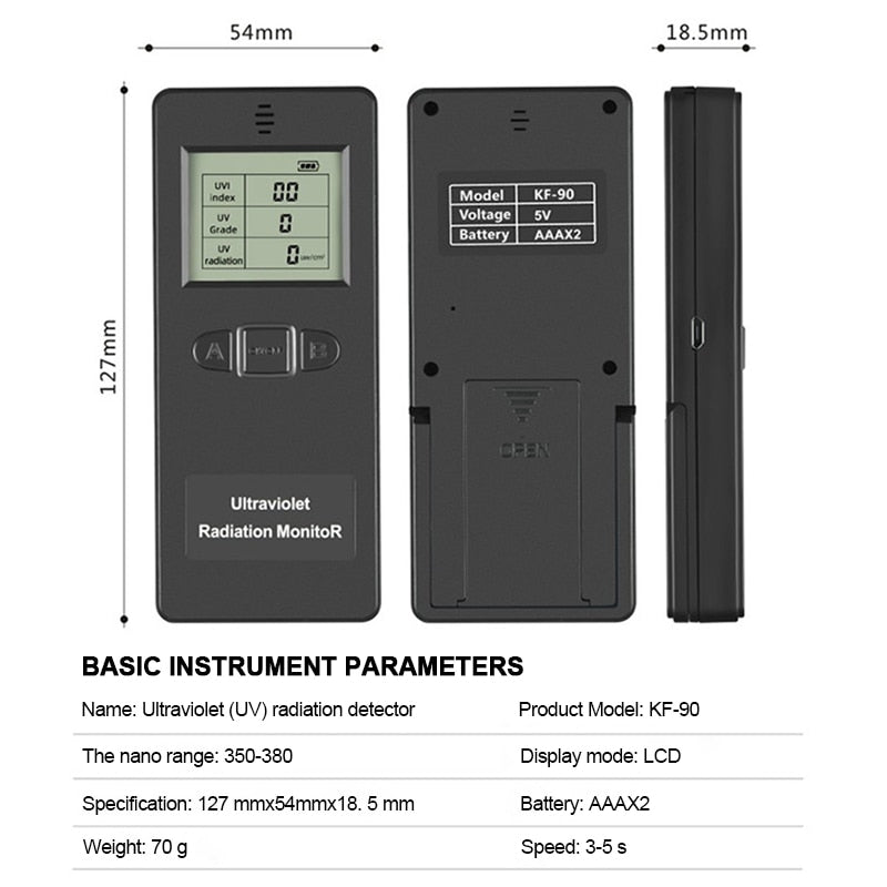 Digital Ultraviolet Radiation Detector UV UVI Meter With Temperature Display