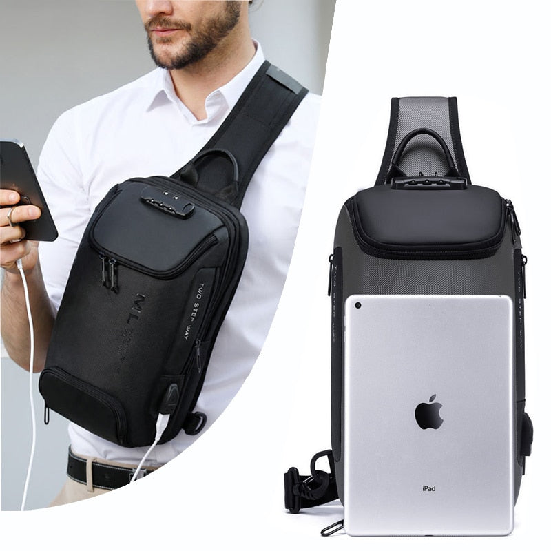 Anti-Theft Shoulder Bag with Lock, USB Port, and Crossbody Sling Design - Ideal for Travel, Casual Use, and Male Messenger Style