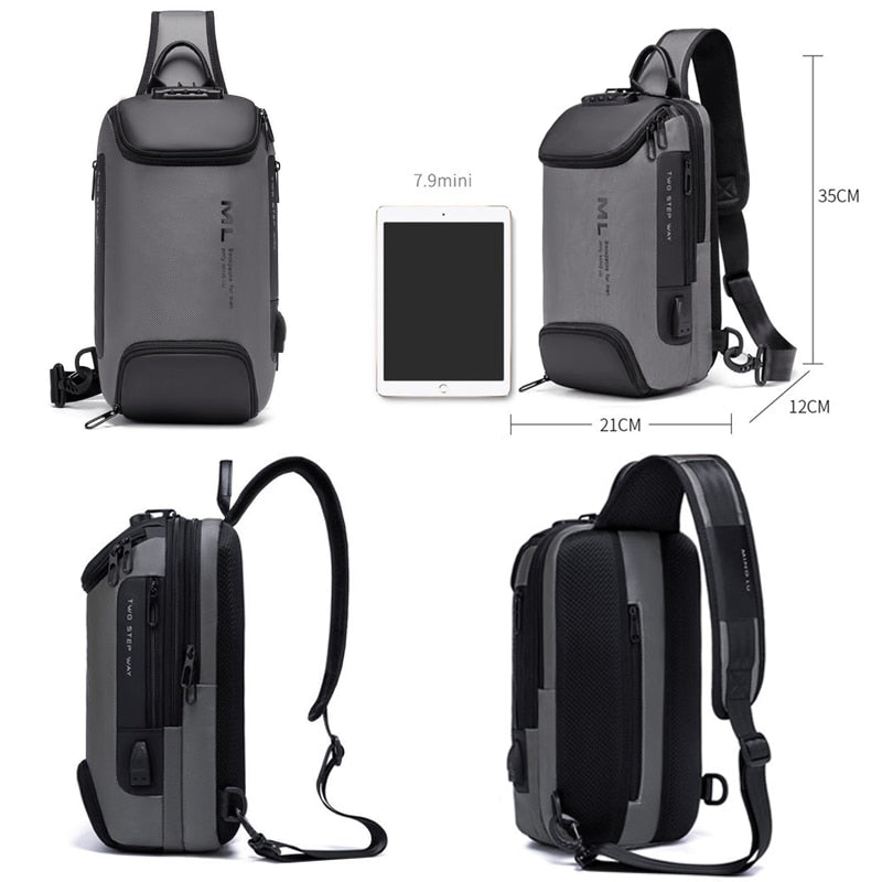 Anti-Theft Shoulder Bag with Lock, USB Port, and Crossbody Sling Design - Ideal for Travel, Casual Use, and Male Messenger Style