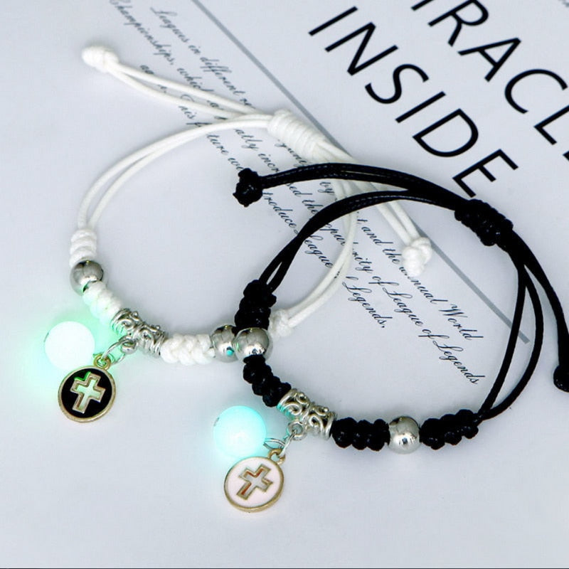 Handmade Adjustable Rope Luminous Star Moon Bracelet Set for Couples and Friends