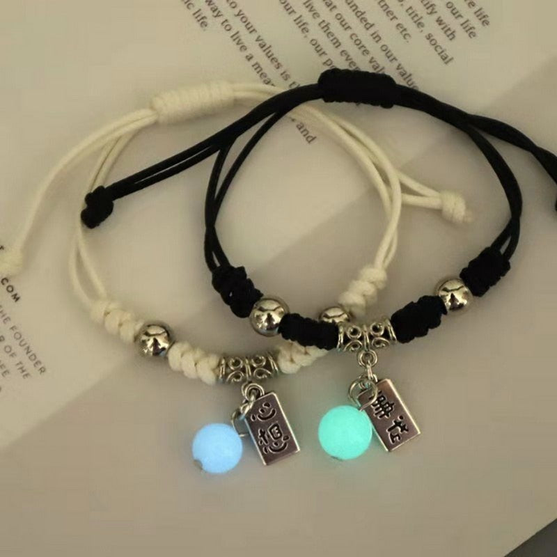 Handmade Adjustable Rope Luminous Star Moon Bracelet Set for Couples and Friends