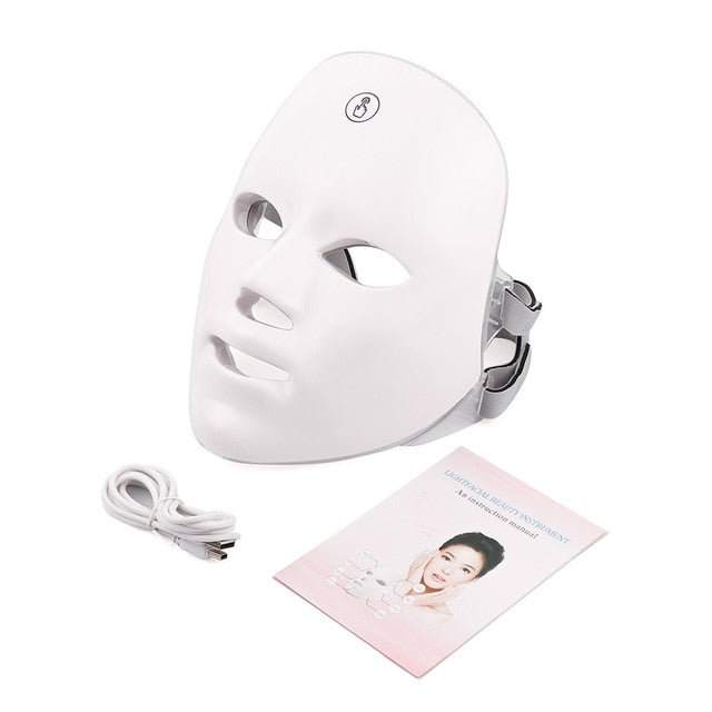 Light Therapy Facial Mask with 7 LED Colors for Skin Rejuvenation, Wrinkle Reduction, and Acne Care