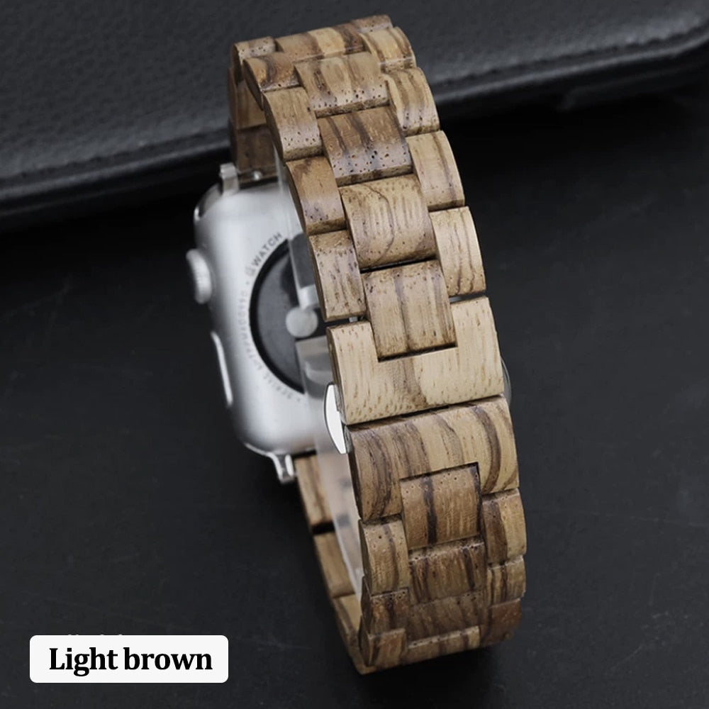 Wooden and Metal Stainless Steel Strap Bracelet for Apple Watch