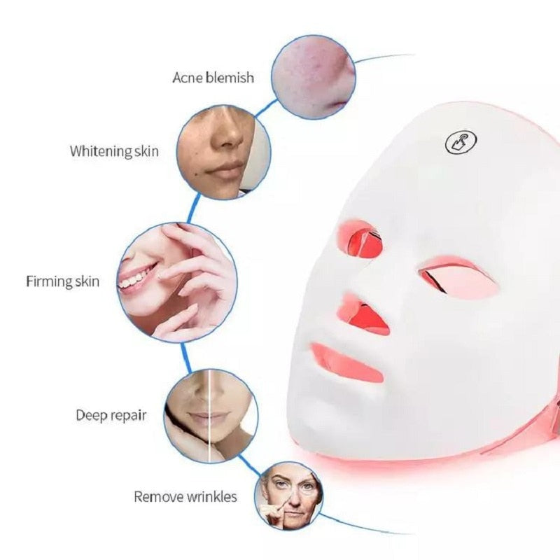 Light Therapy Facial Mask with 7 LED Colors for Skin Rejuvenation, Wrinkle Reduction, and Acne Care