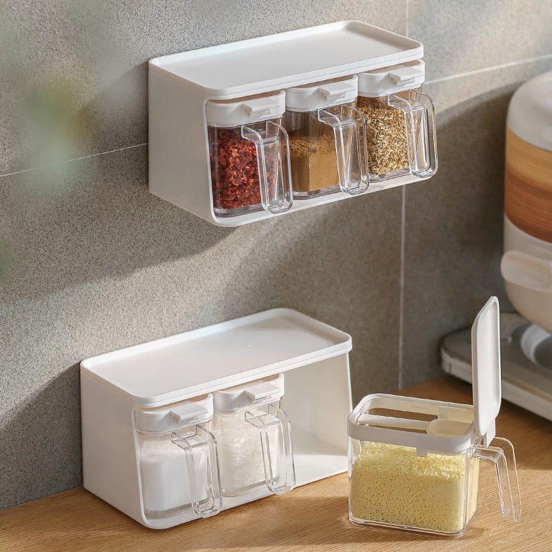 Seasoning Box Combination Wall-mounted Kitchenware Suit Seasoning Tank Kitchen Supplies Seasoning Bottle Sugar Can Storage Box