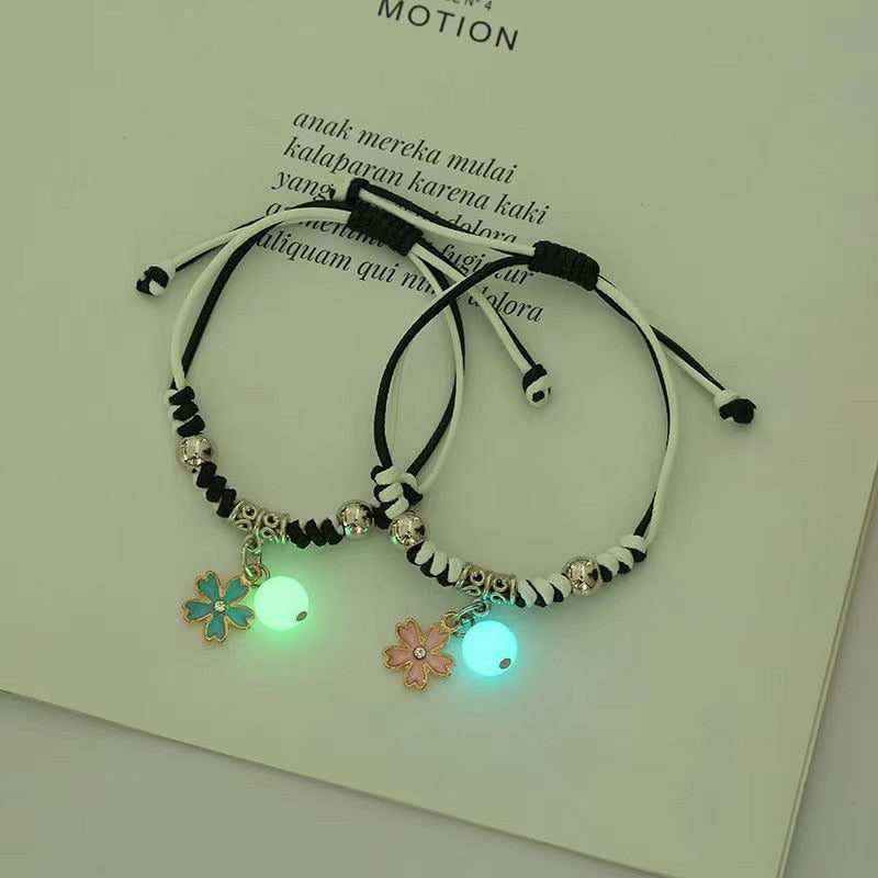 Handmade Adjustable Rope Luminous Star Moon Bracelet Set for Couples and Friends