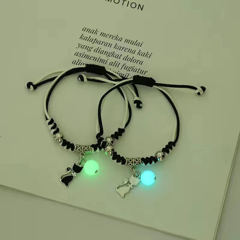 Handmade Adjustable Rope Luminous Star Moon Bracelet Set for Couples and Friends