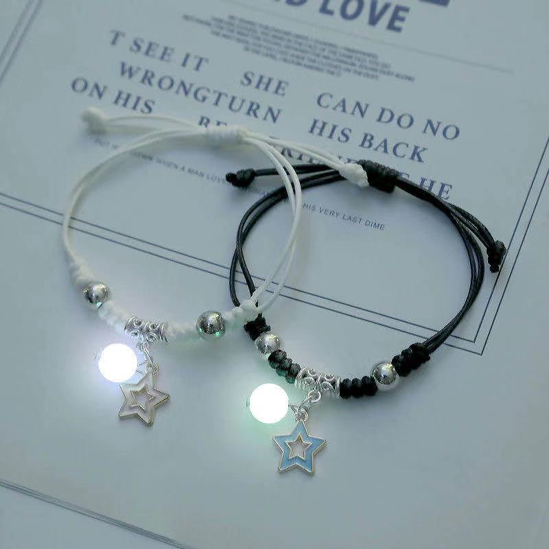 Handmade Adjustable Rope Luminous Star Moon Bracelet Set for Couples and Friends