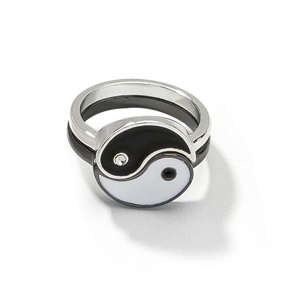 2Pcs Creative Yin Yang Gossip Ring Set for Women Men Couple