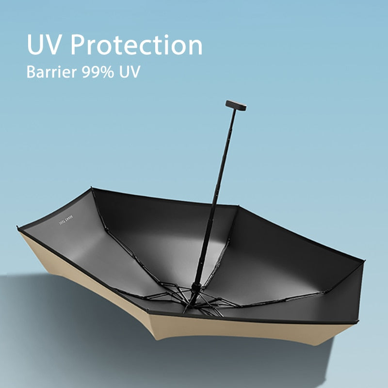 Portable Six Folding Umbrella for Rain, Sun, and UV Protection with Black Coating - Perfect Parasol for Travel and Girls On-the-Go