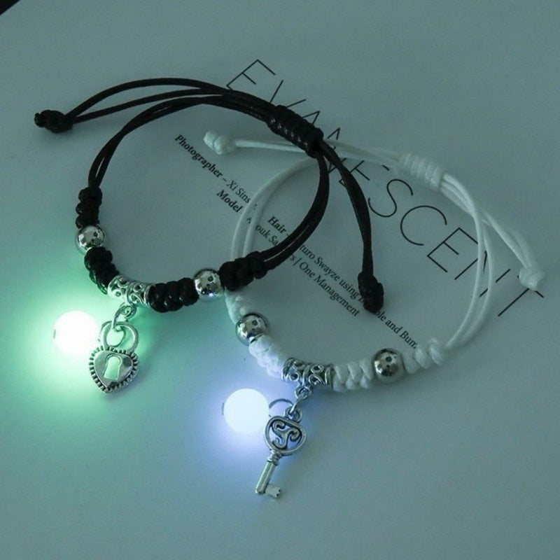 Handmade Adjustable Rope Luminous Star Moon Bracelet Set for Couples and Friends