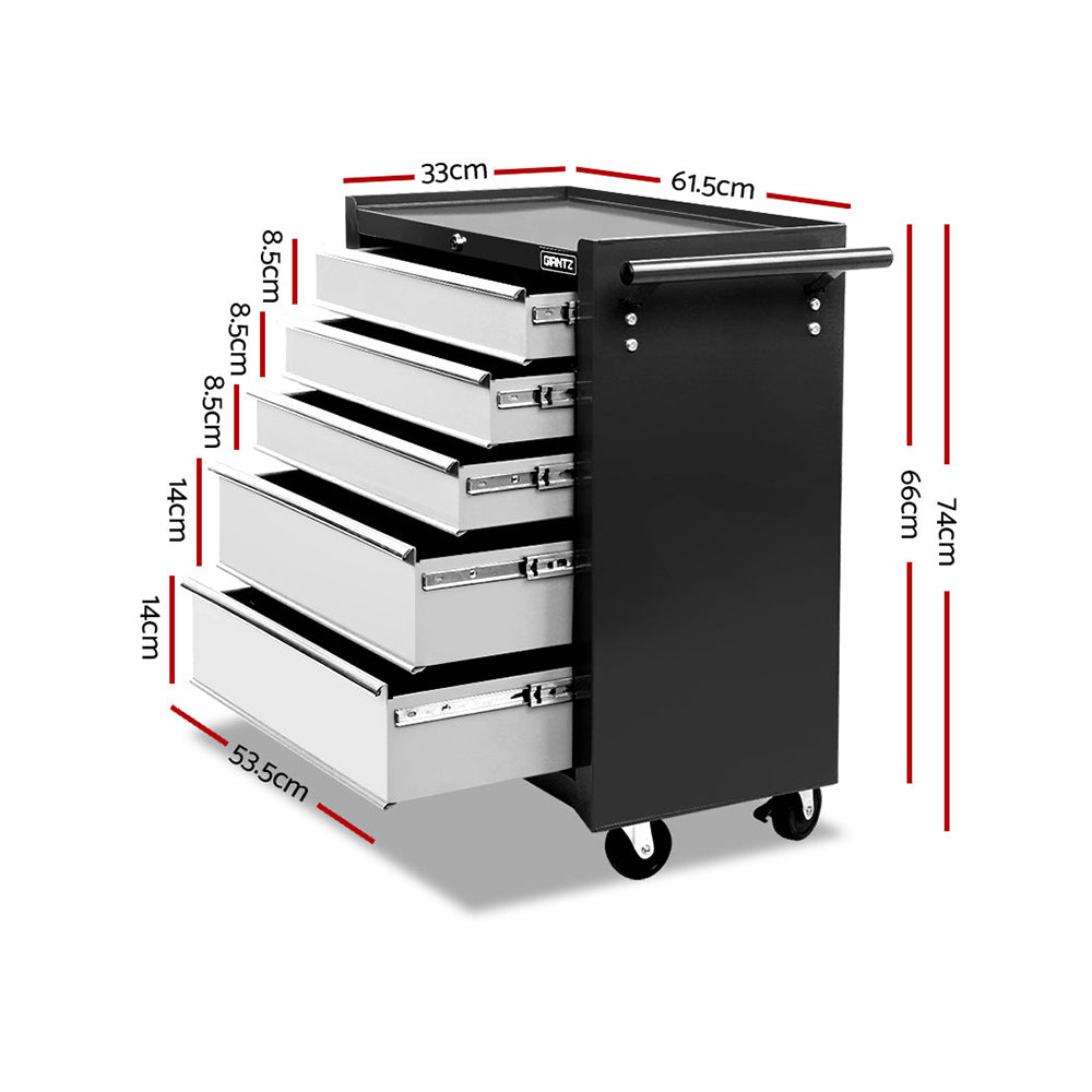 Giantz 5 Drawer Mechanic Tool Box Cabinet Storage Trolley - Black & Grey