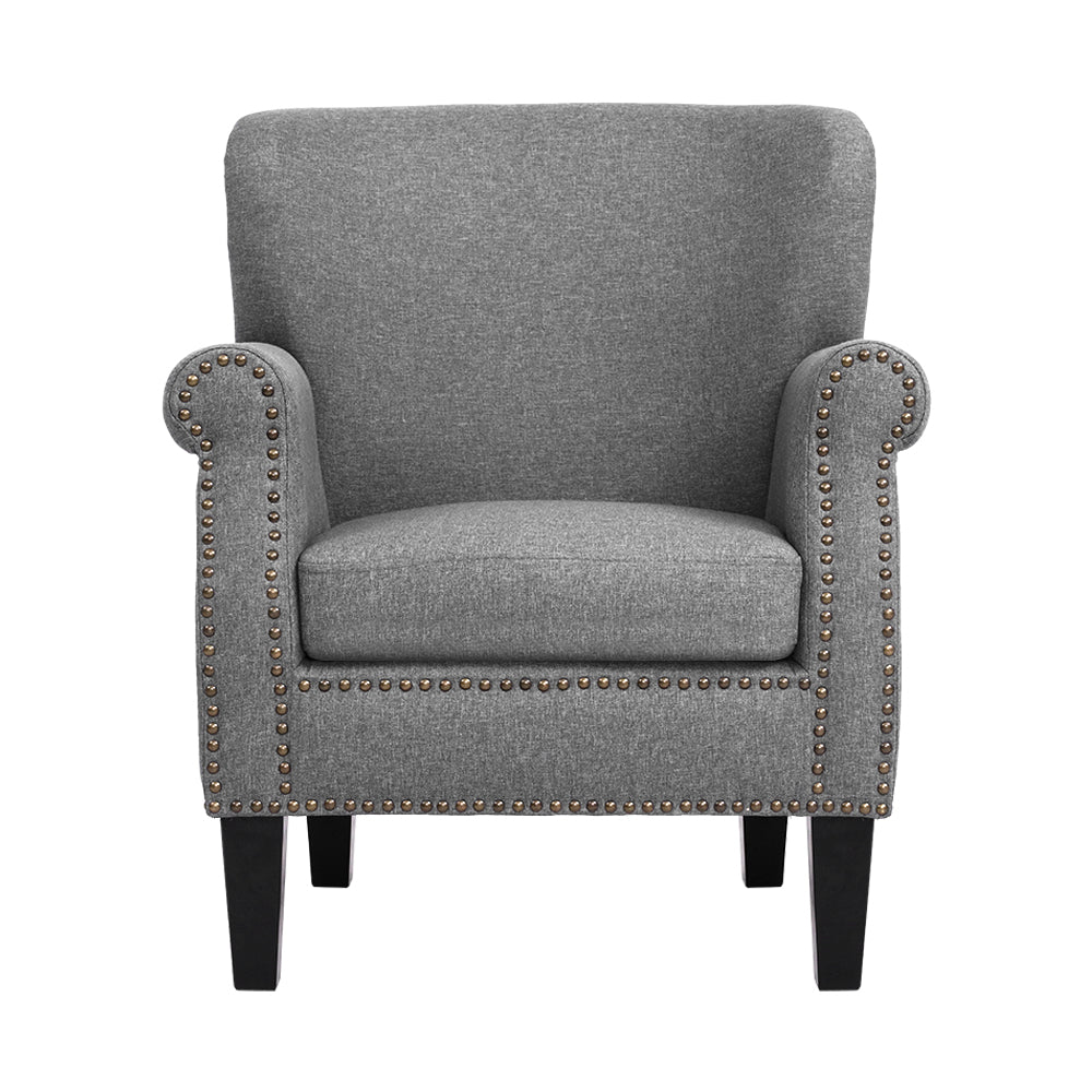 Artiss Armchair Accent Chair Retro Armchairs Lounge Accent Chair Single Sofa Linen Fabric Seat Grey