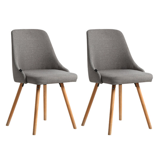 Wooden Timber Dining Chairs 2 Pc Set Grey Fabric