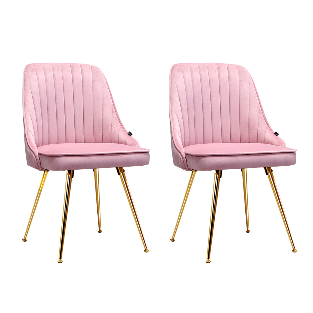 Artiss Set of 2 Dining Chairs Retro Chair Cafe Kitchen Modern Iron Legs Velvet Pink