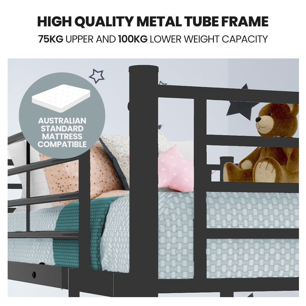 Kingston Slumber 2in1 King Single Metal Bunk Bed Frame, with Modular Design, Dark Matte Grey