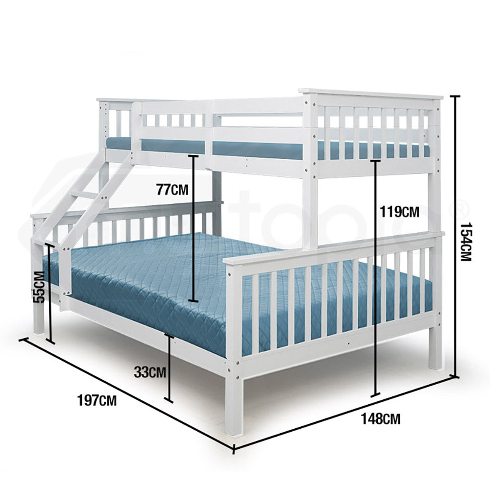 Kingston Slumber 2in1 Double Single Bunk Bed Kids Solid Timber Pine Beds Children Bedroom Furniture