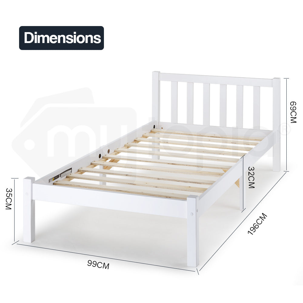 Kingston Slumber Single Bed Frame With Mattress White Girls Wooden Timber Adults Boys Slat Modern