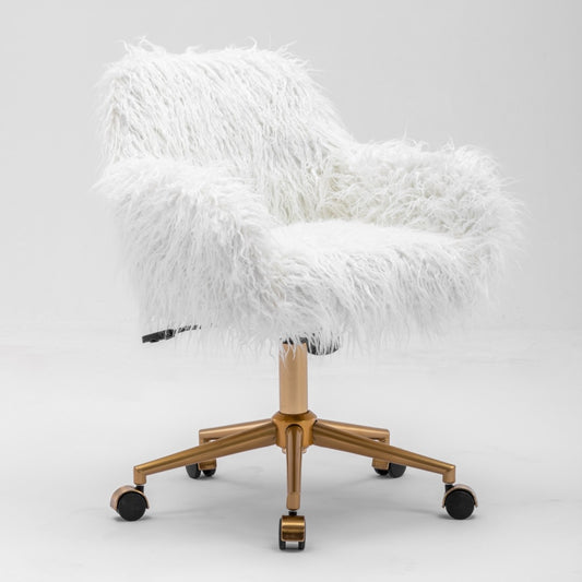 Fluffy Office Chair Faux Fur Modern Swivel Desk Chair for Women And Girls-White