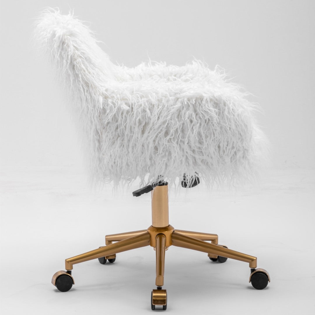 Fluffy Office Chair Faux Fur Modern Swivel Desk Chair for Women And Girls-White