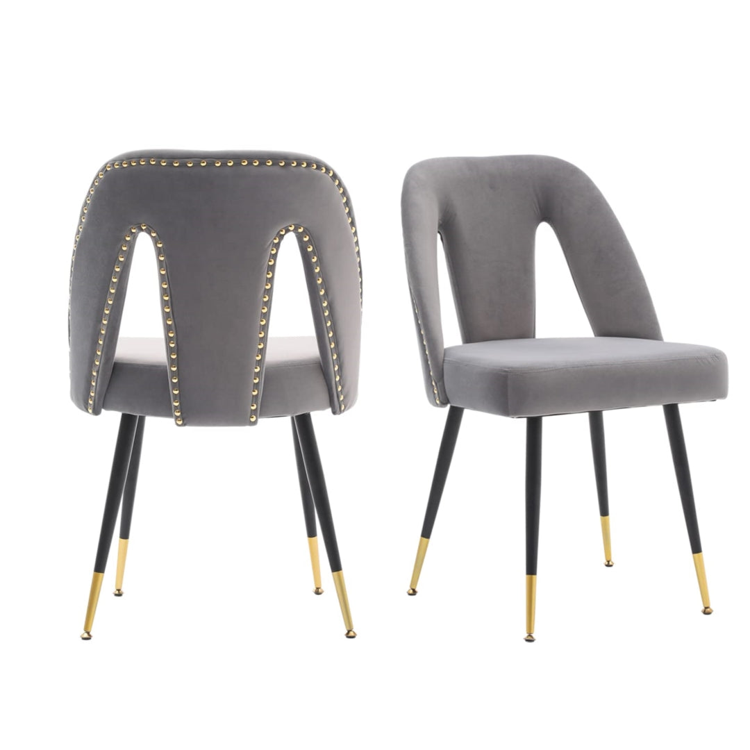 AADEN 2x Velvet Dining chairs with Metal Legs-Grey