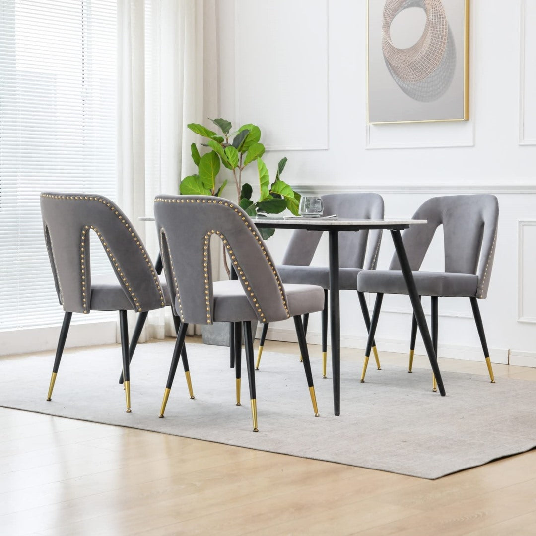 AADEN 2x Velvet Dining chairs with Metal Legs-Grey