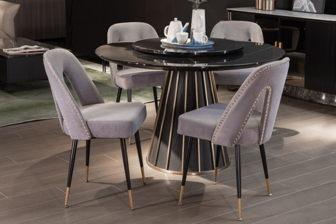 AADEN 2x Velvet Dining chairs with Metal Legs-Grey