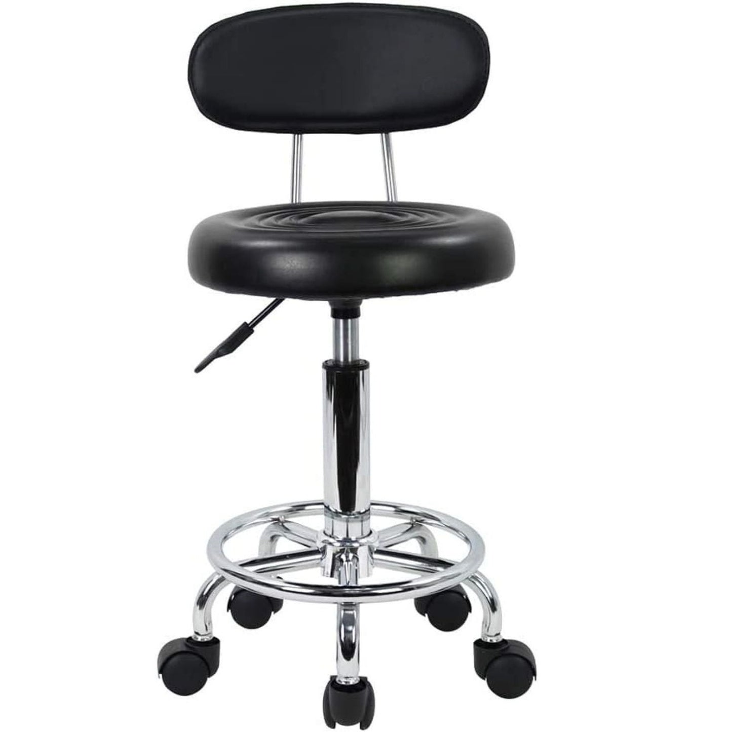 EKKIO Backrest Round Salon Stool with Adjustable Height (Black) EK-SS-101-YB