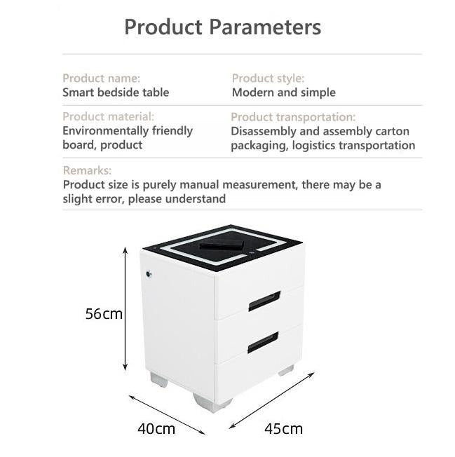 Smart Bedside Tables Side 3 Drawers Wireless Charging USB Left Hand Nightstand LED Light AU Black