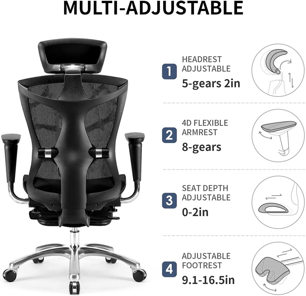 Sihoo Ergonomic Office Chair V1 4D Adjustable High-Back Breathable With Footrest And Lumbar Support Grey