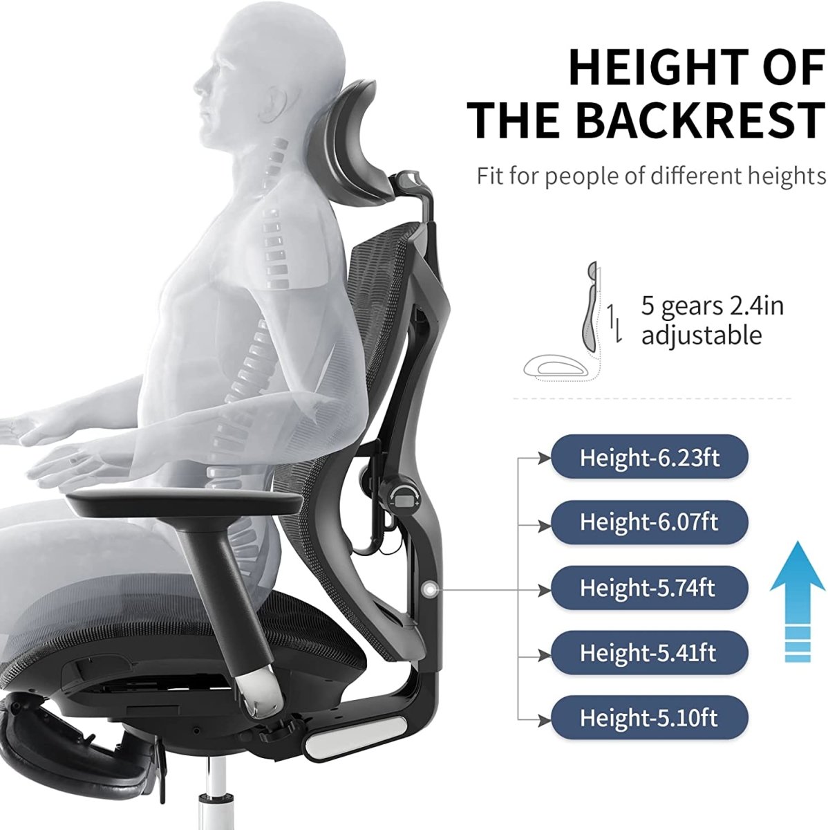 Sihoo Ergonomic Office Chair V1 4D Adjustable High-Back Breathable With Footrest And Lumbar Support Black