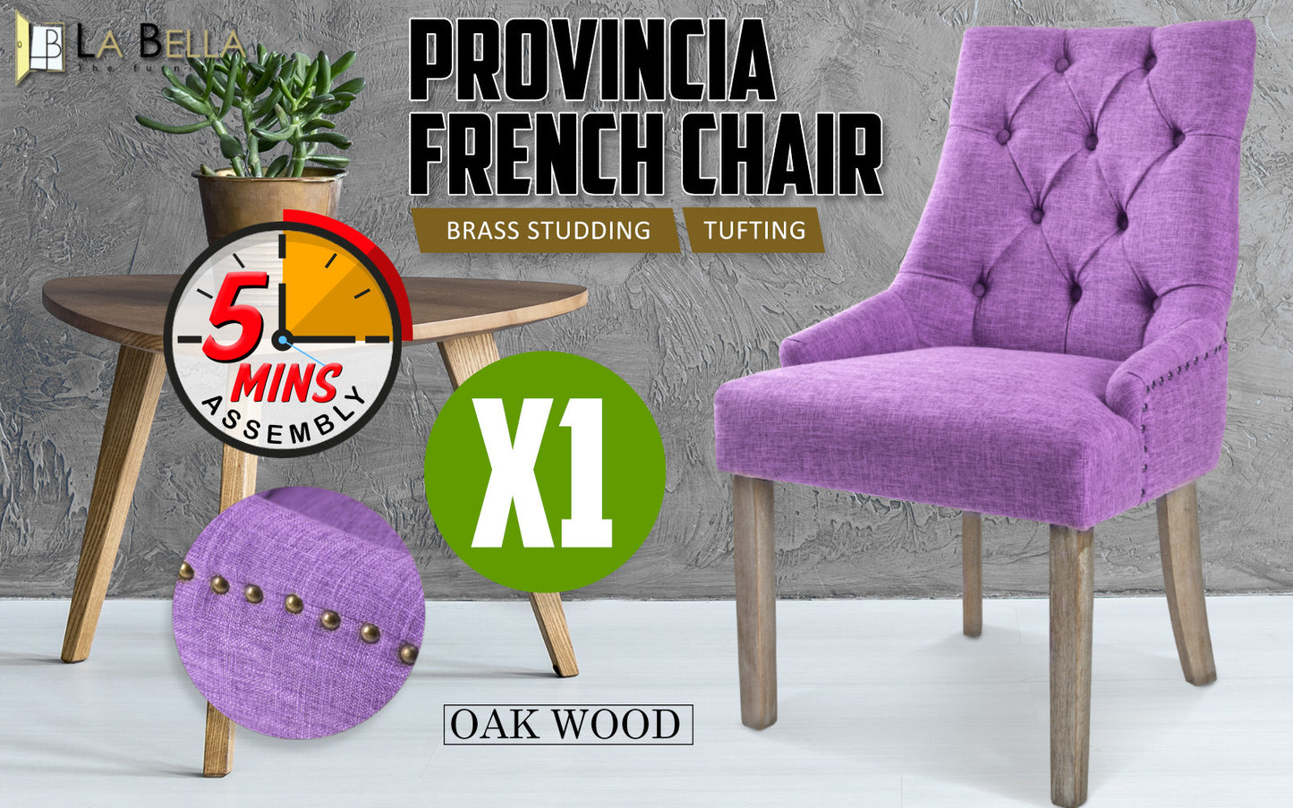 La Bella Violet French Provincial Dining Chair Amour Oak Leg