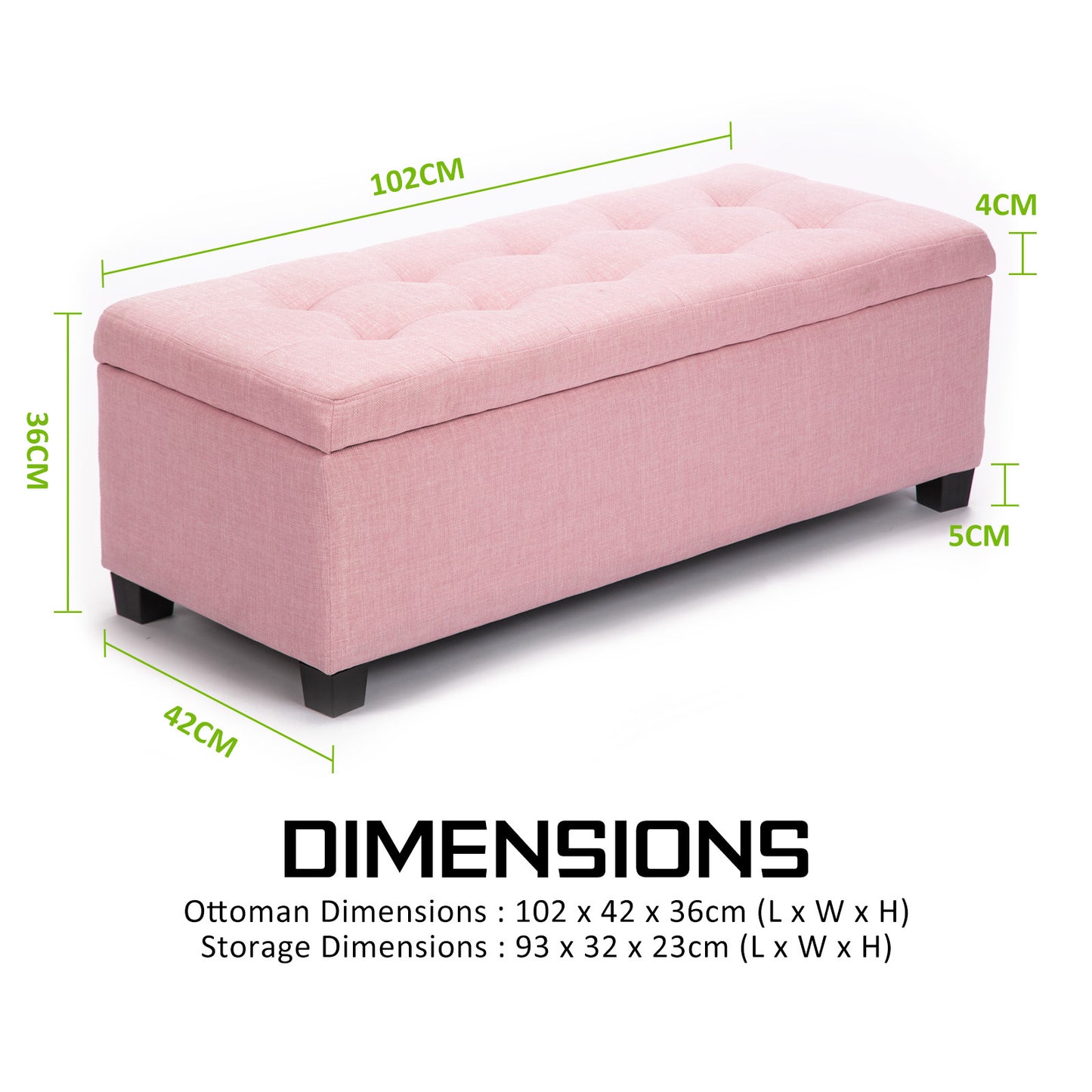 La Bella 102cm Pink Storage Ottoman Stool Fabric