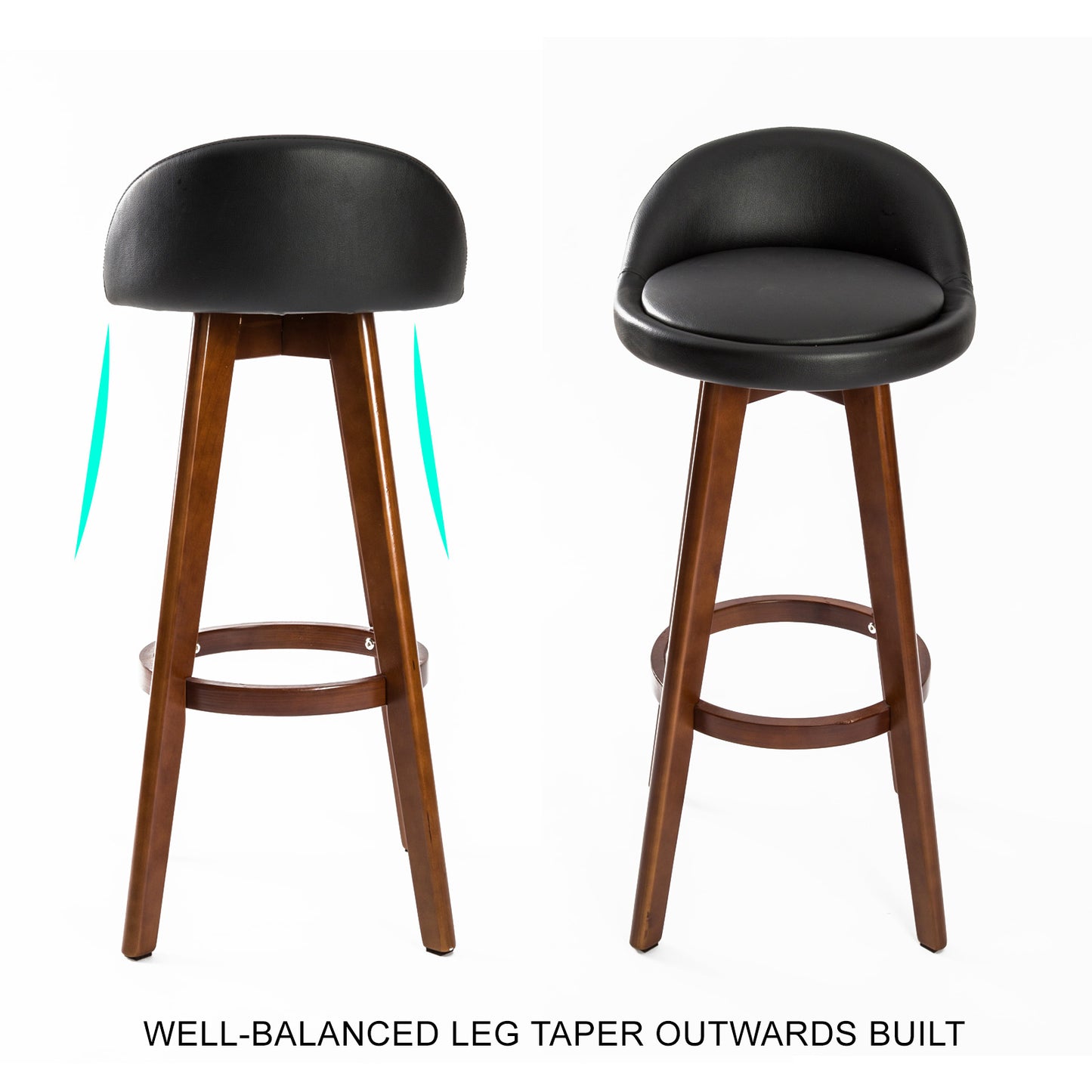 La Bella 2 Set 72cm Black Brown Wooden Bar Stool Leila Leather