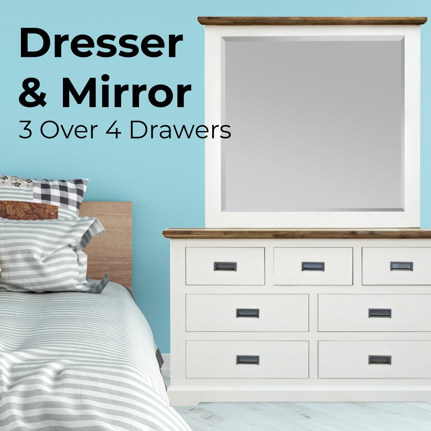 Orville Dresser Mirror 7 Chest of Drawers Tallboy Storage Cabinet - Multi Color