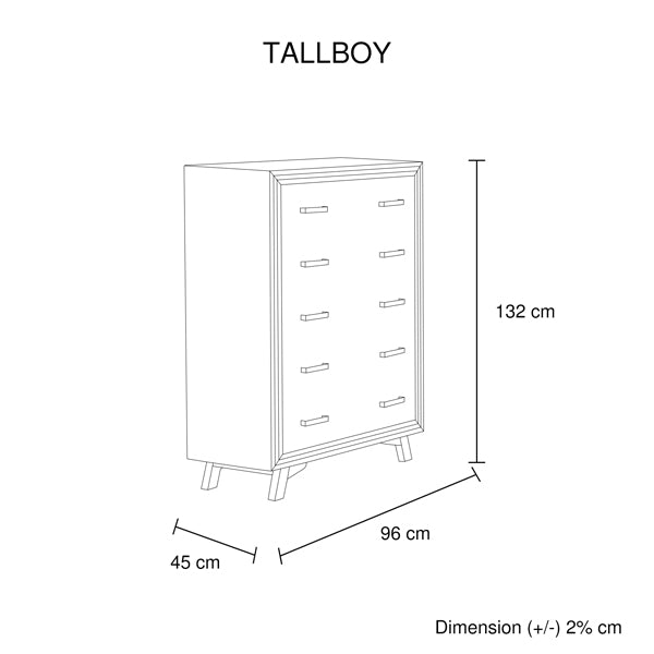 4 Pieces Bedroom Suite King Size Silver Brush in Acacia Wood Construction Bed, Bedside Table & Tallboy