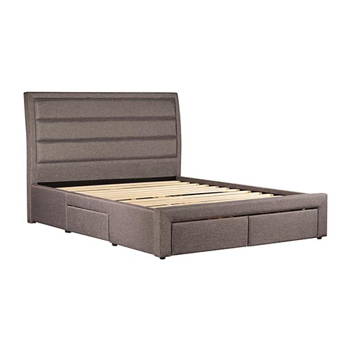 Storage Bed Frame King Size Upholstery Fabric in Light Grey with Base Drawers