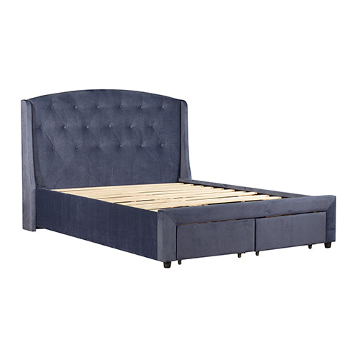 Queen Size Storage Bed Frame Upholtery Navy Blue Fabric with 2 Drawers