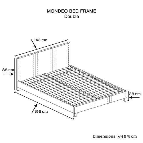 Double Size Leatheratte Bed Frame in Brown Colour with Metal Joint Slat Base