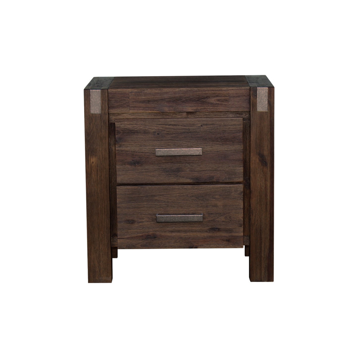 Bedside Table 2 drawers Night Stand Solid Wood Acacia Storage in Chocolate Colour