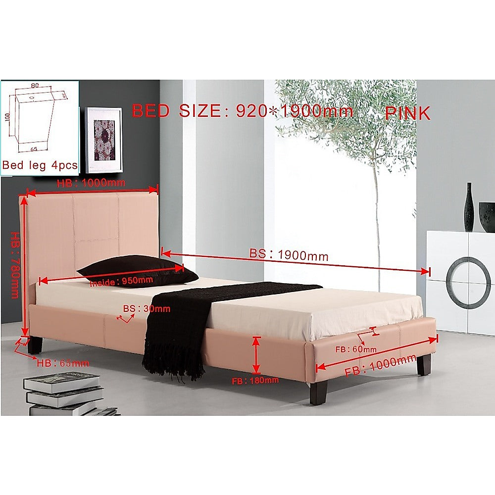 Single PU Leather Bed Frame Pink