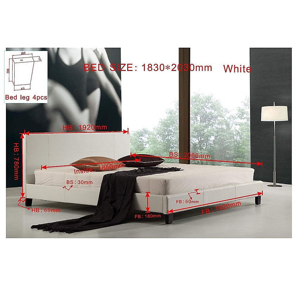 King PU Leather Bed Frame White