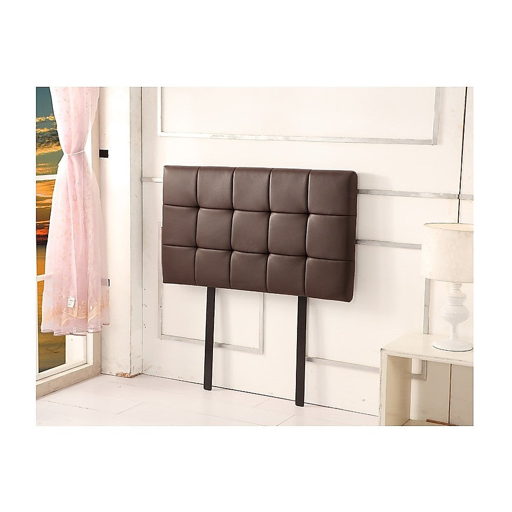 PU Leather Single Bed Deluxe Headboard Bedhead - Brown