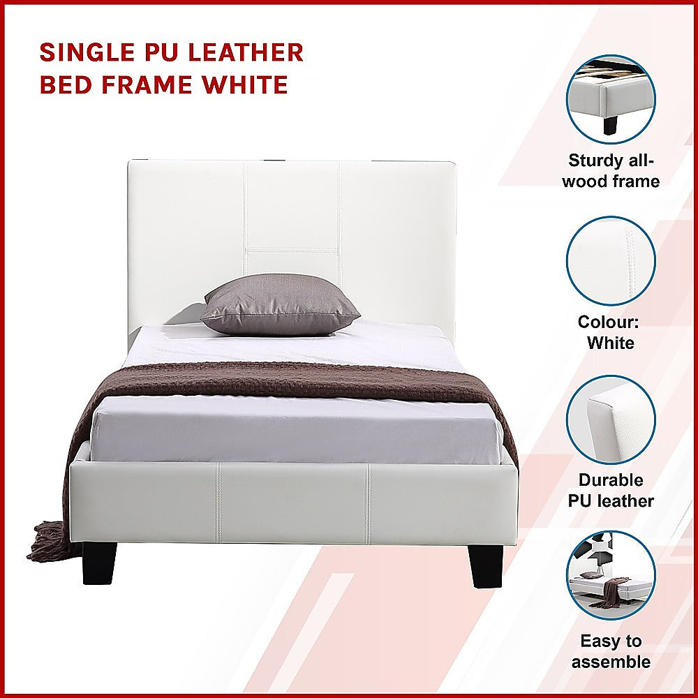 Single PU Leather Bed Frame White