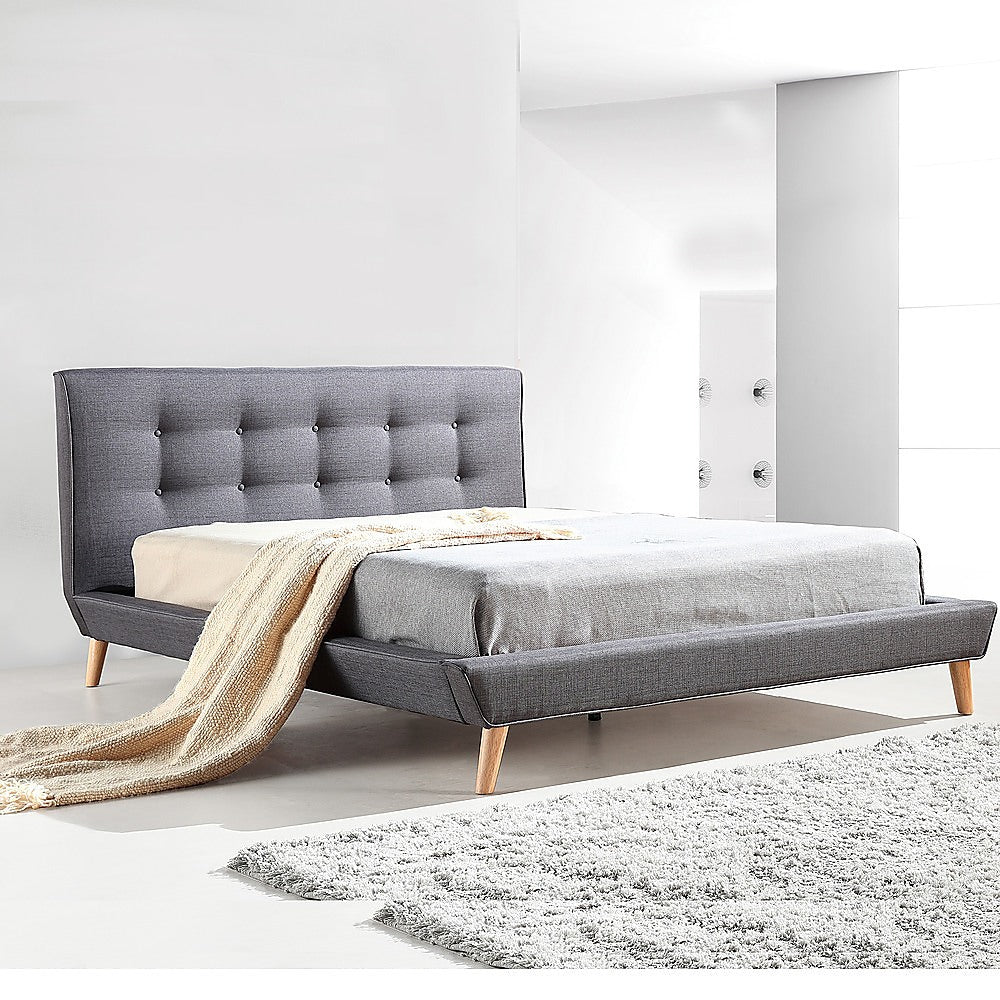 Queen Linen Fabric Deluxe Bed Frame Grey