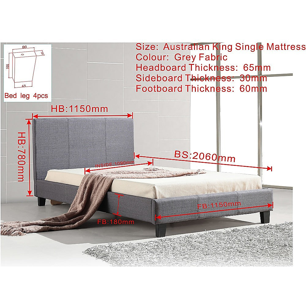 King Single Linen Fabric Bed Frame Grey