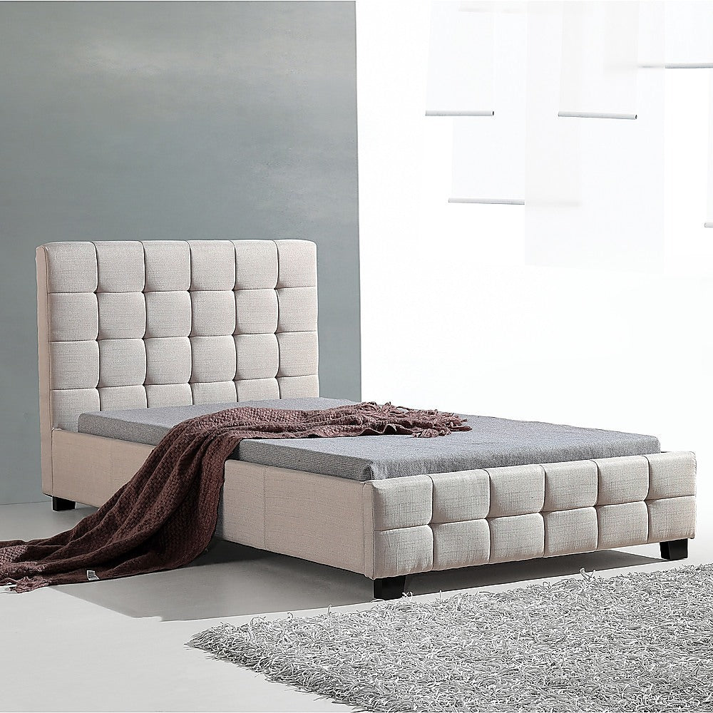 King Single Linen Fabric Deluxe Bed Frame Beige