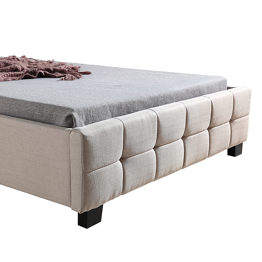 King Single Linen Fabric Deluxe Bed Frame Beige